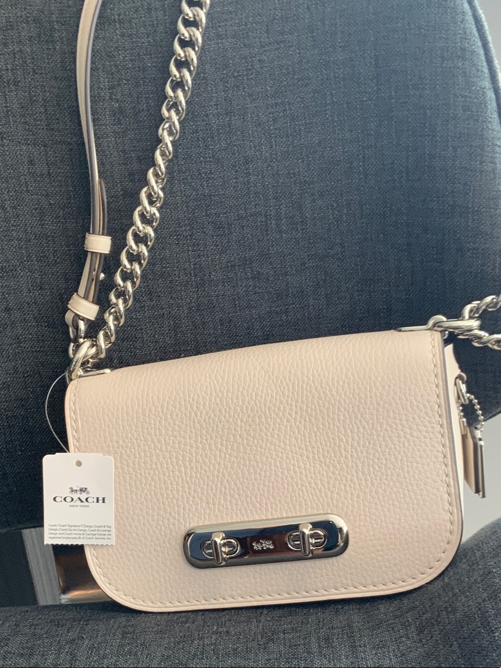 Coach Pebbled Leather Crossbody in Pale Pink with Silver Chain